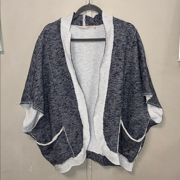 Soft Surroundings L/XL Gray Navy Blue Open Front Cardigan sweater - Picture 2 of 6